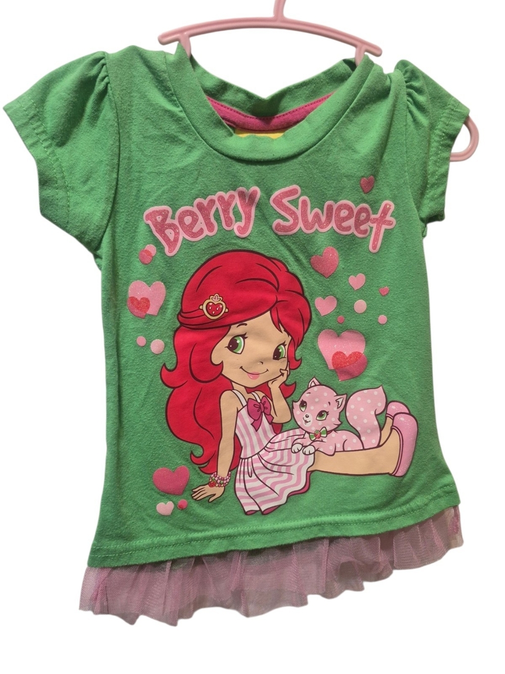 Strawberry-Themed Green 'Berry Sweet' Short Sleeve Tee for Kids